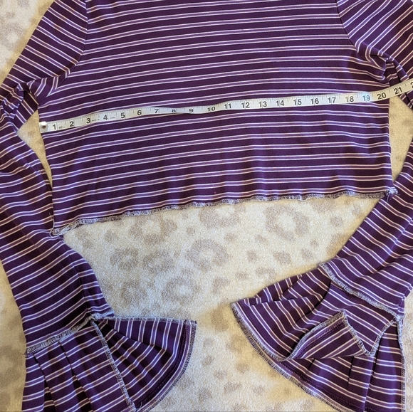 Striped Purple Flare Long Sleeve Crop T-shirt Medium - Picture 3 of 6